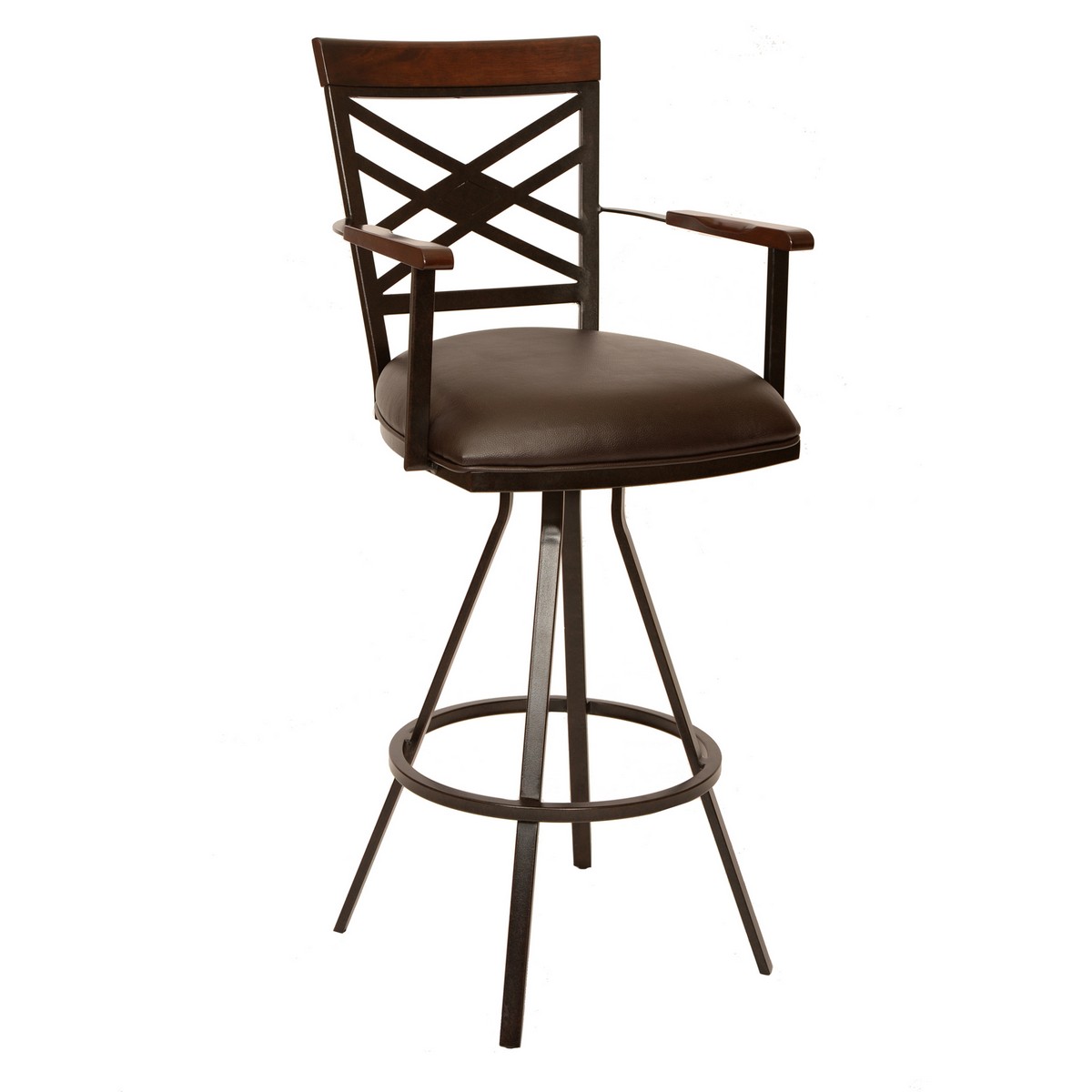 Armen Living Zoe 26-inch Transitional Arm Barstool In Coffee and Auburn Bay Metal