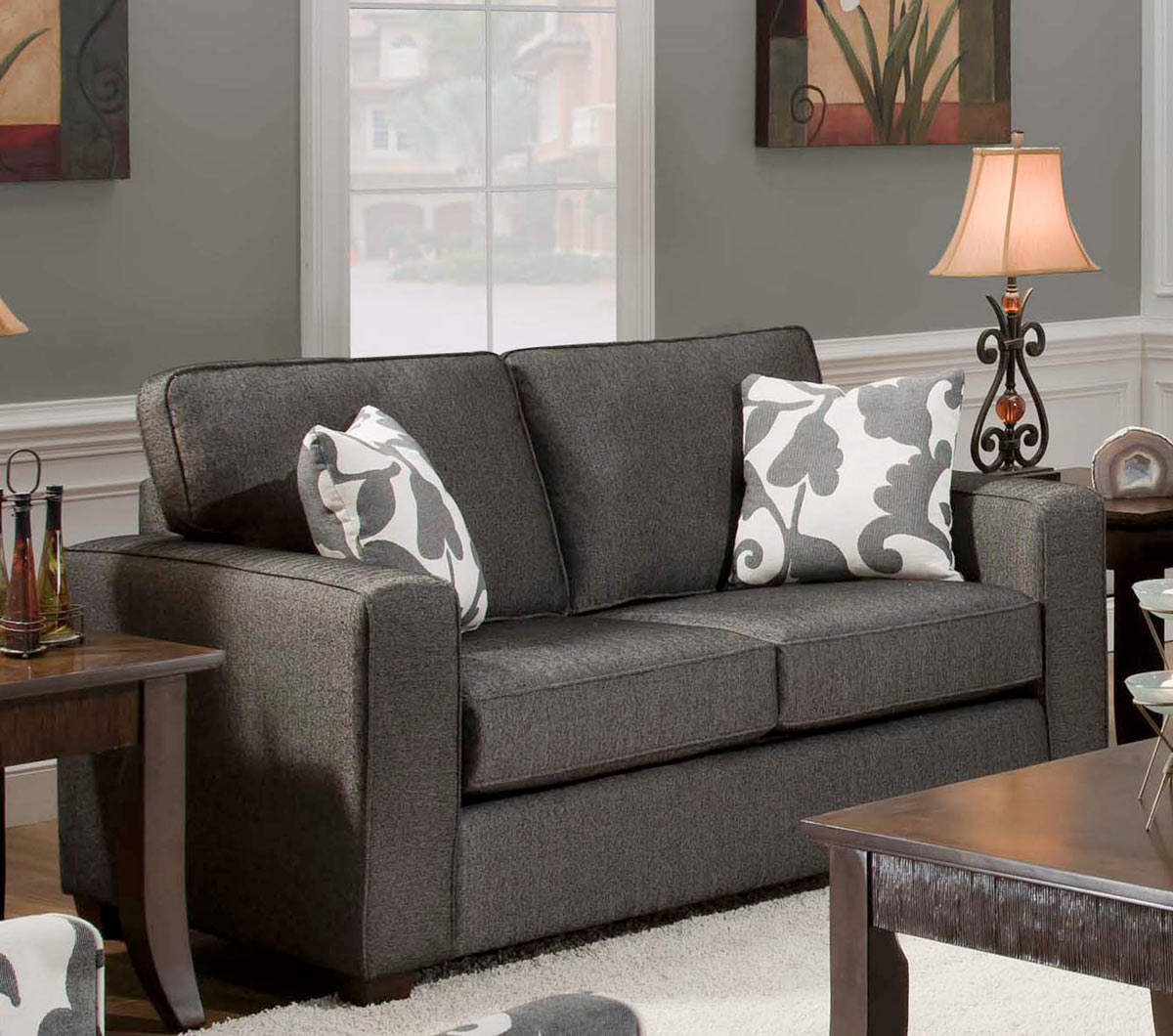 Armen Living Calvin Sofa Set - Talbot Onyx Fabric