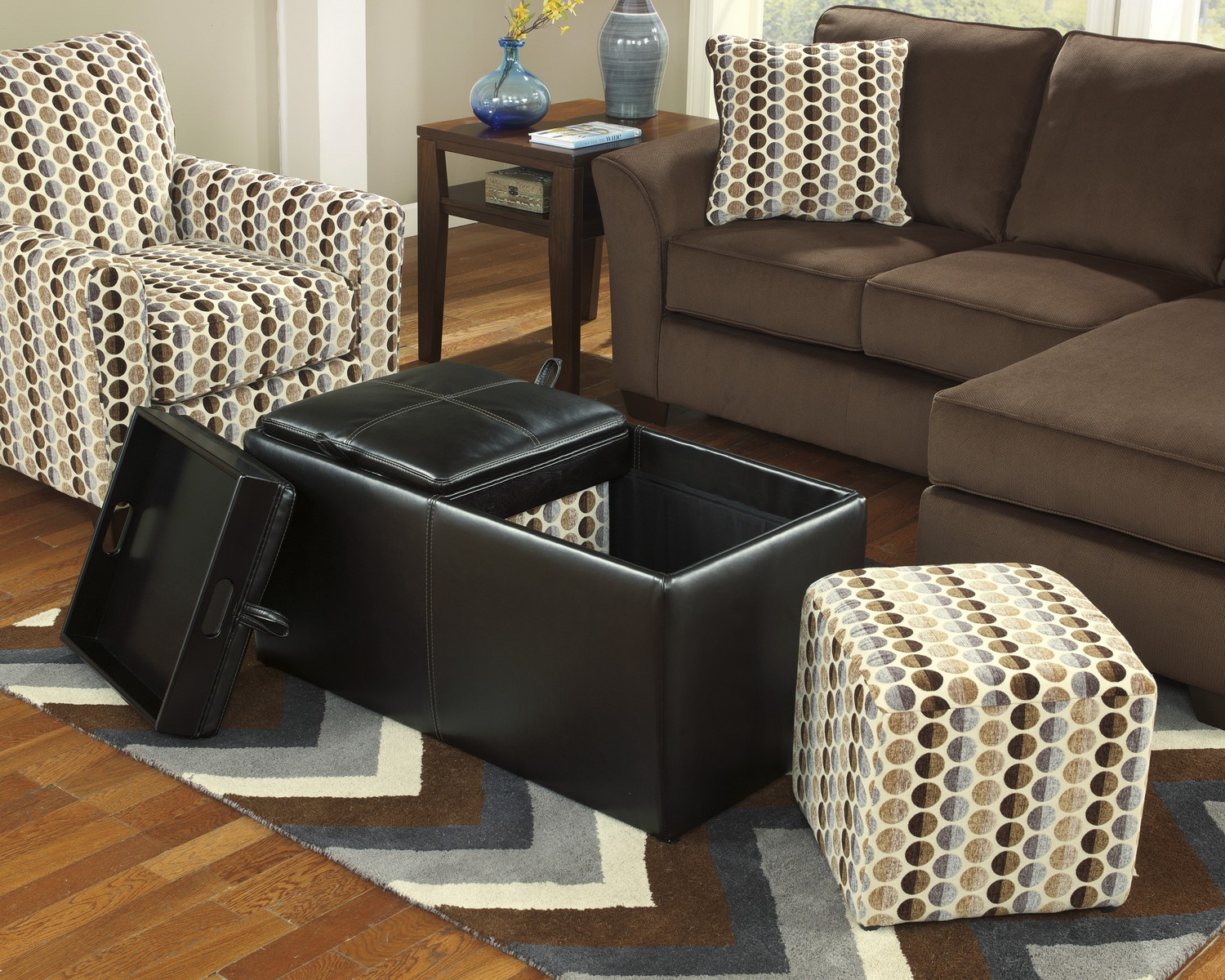 Ashley Geordie Ottoman With Storage - Caf