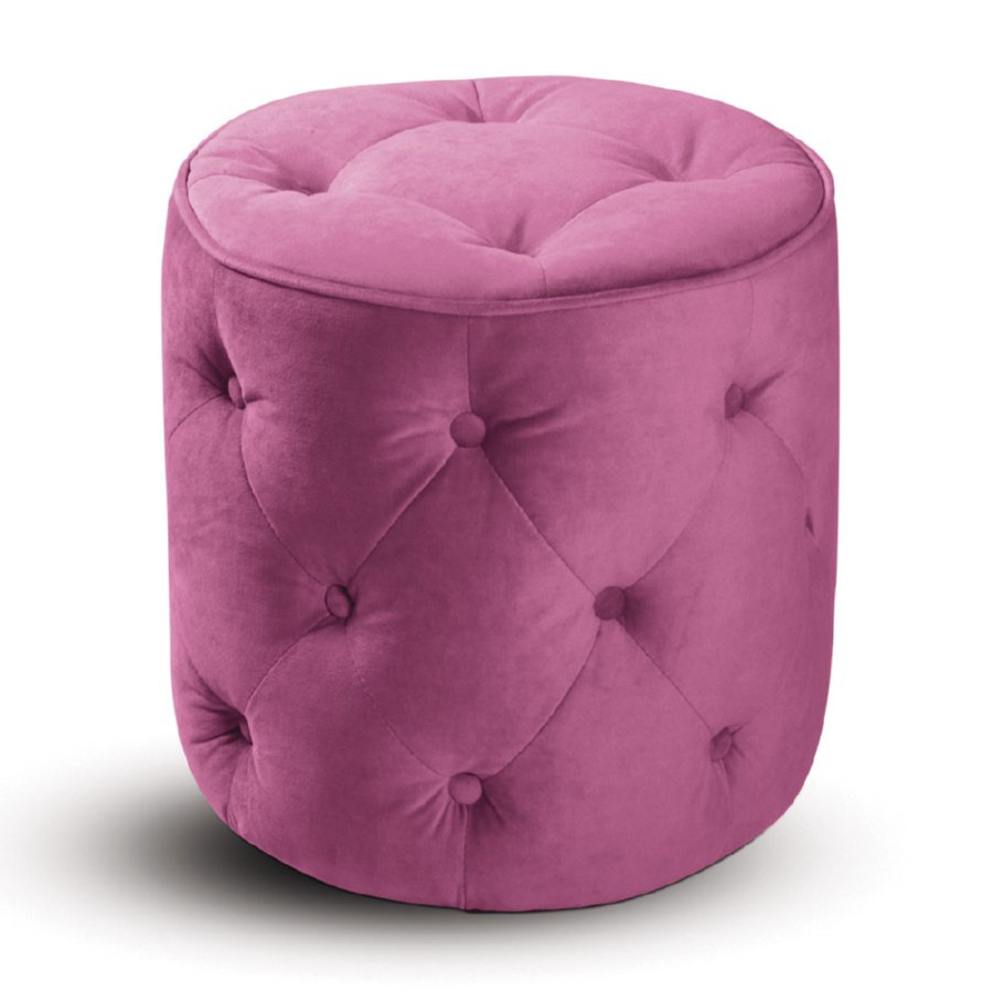 Avenue Six Curves Tufted Round Ottoman - Pink Velvet