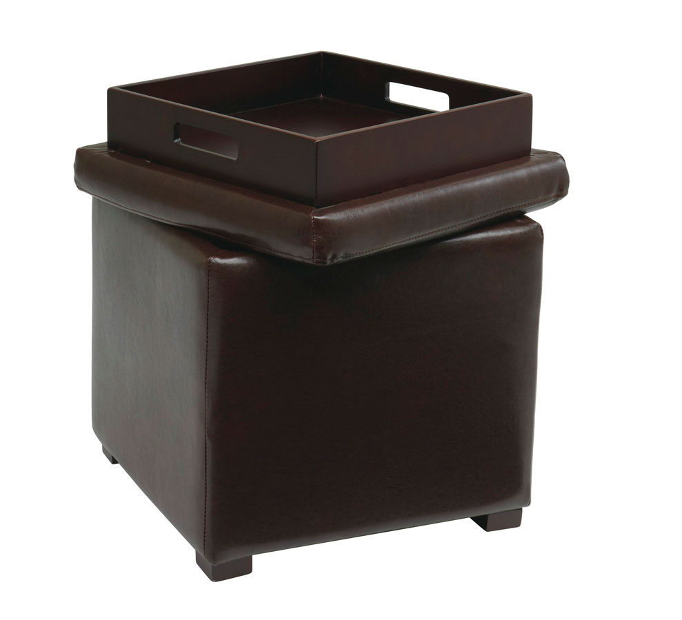 Avenue Six Detour Storage Cube Ottoman with Tray Espresso Bonded