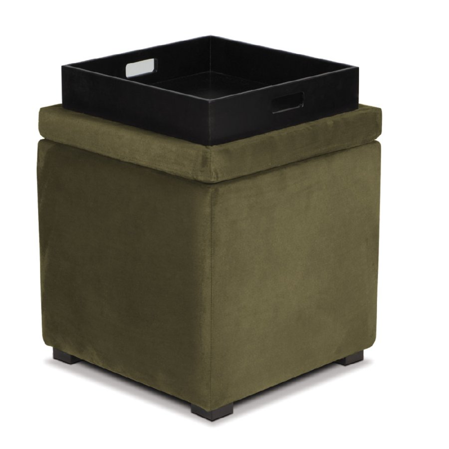 Avenue Six Detour Storage Cube Ottoman with Tray Olive Velvet DTR817