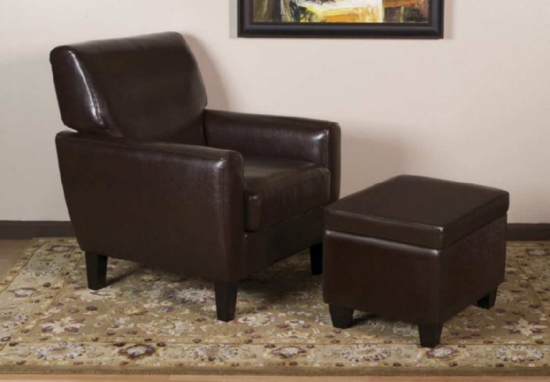 Avenue Six Palmetto Chair & Storage Ottoman - Espresso Bonded Leather