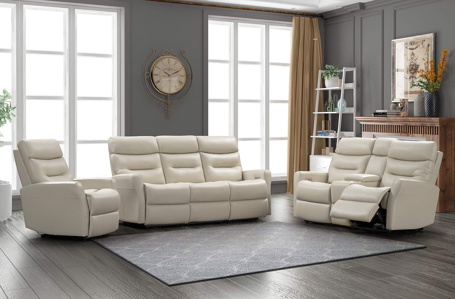 Barcalounger Enzo Power Reclining Sofa Set with Power Head Rests and Power Lumbar - Laurel Cream/Leather Match