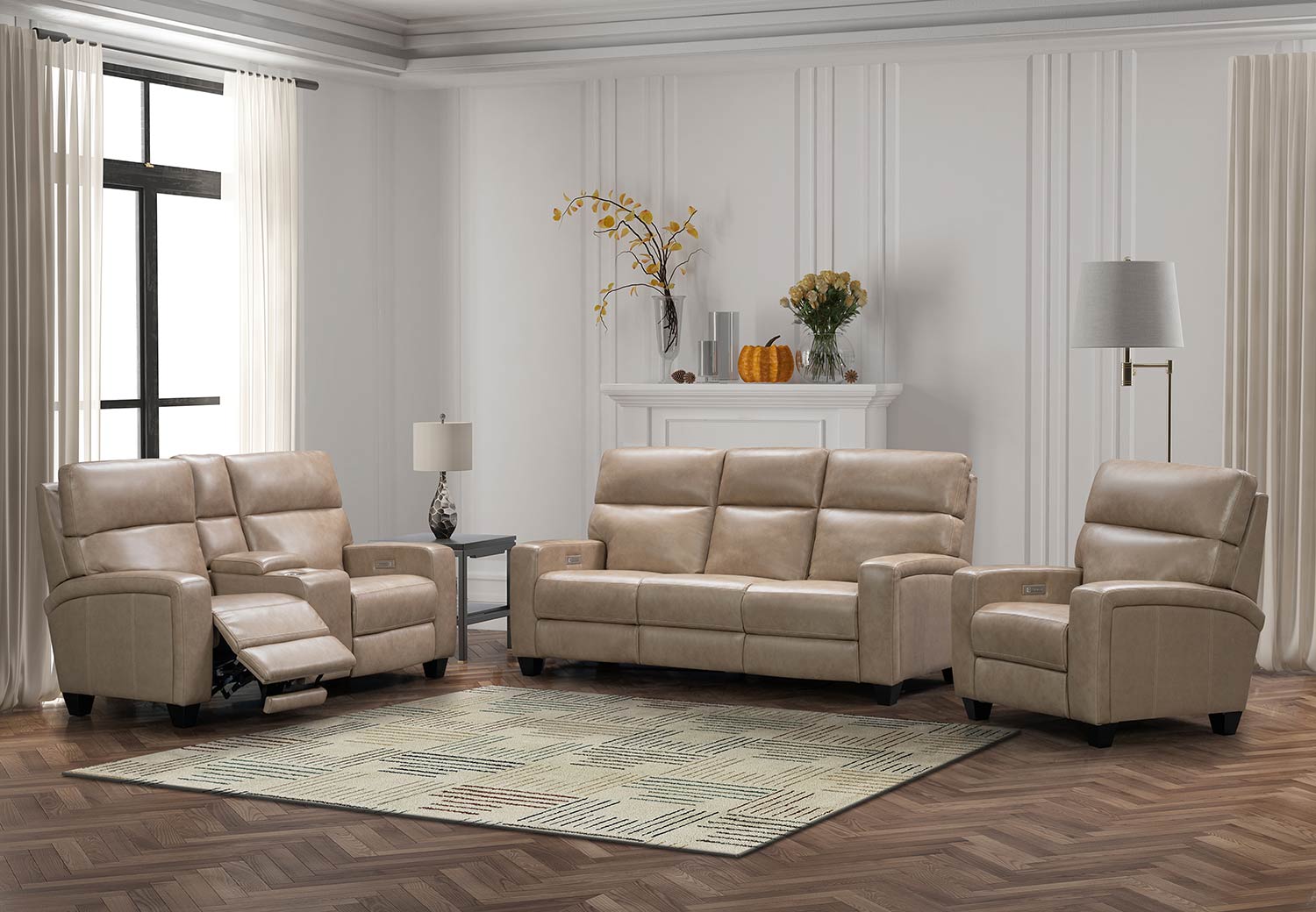 Barcalounger Marcello Power Reclining Sofa Set with Power Head Rests and Power Lumbar - Elliot Taupe/Leather Match