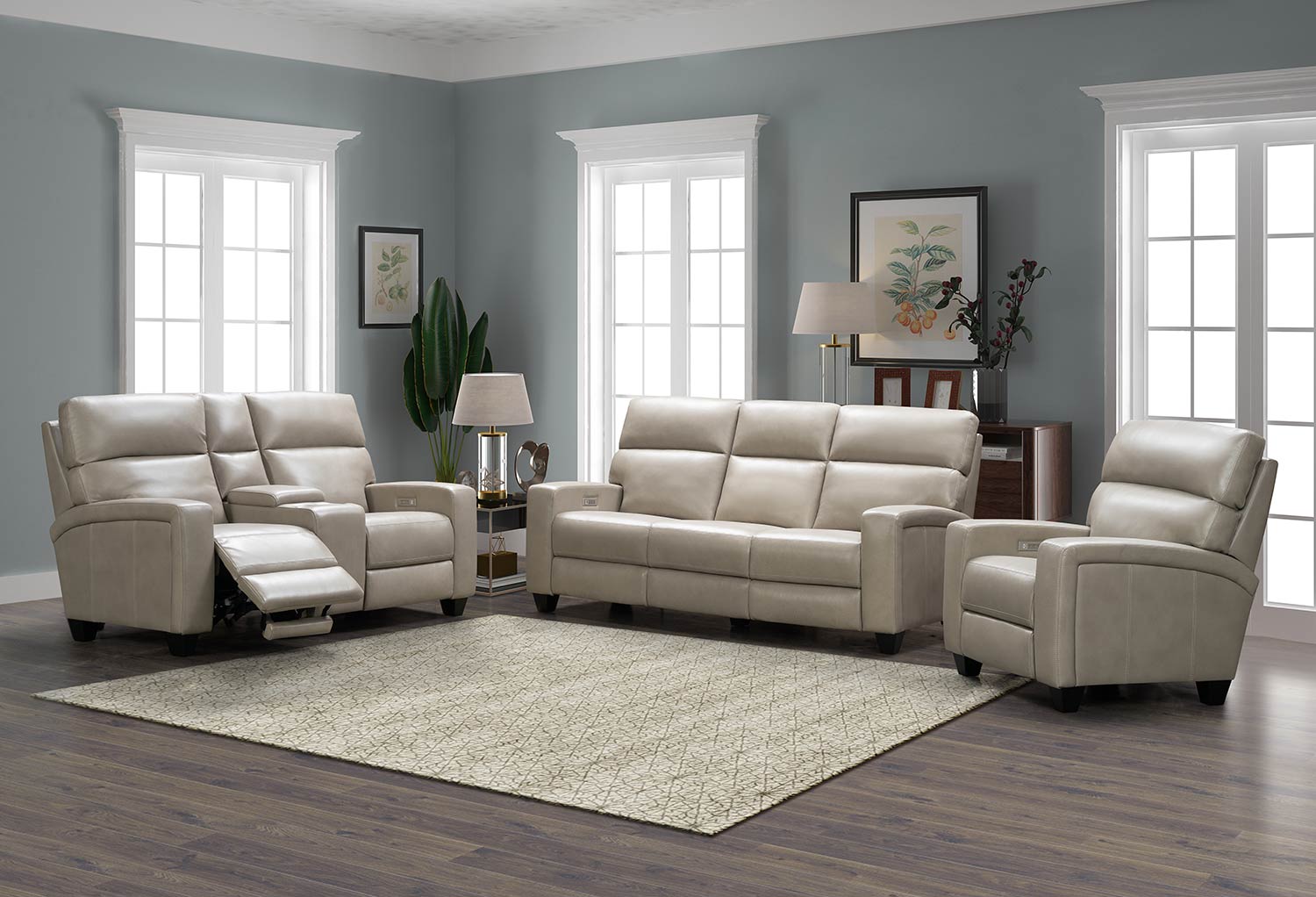 Barcalounger Marcello Power Reclining Sofa Set with Power Head Rests and Power Lumbar - Sergi Gray Beige/Leather Match
