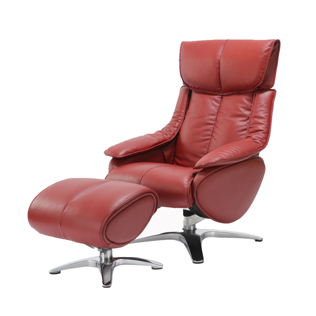 Barcalounger Eton Pedestal Recliner Chair with Adjustable Head Rest and Adjustable Ottoman - Capri Red/leather match