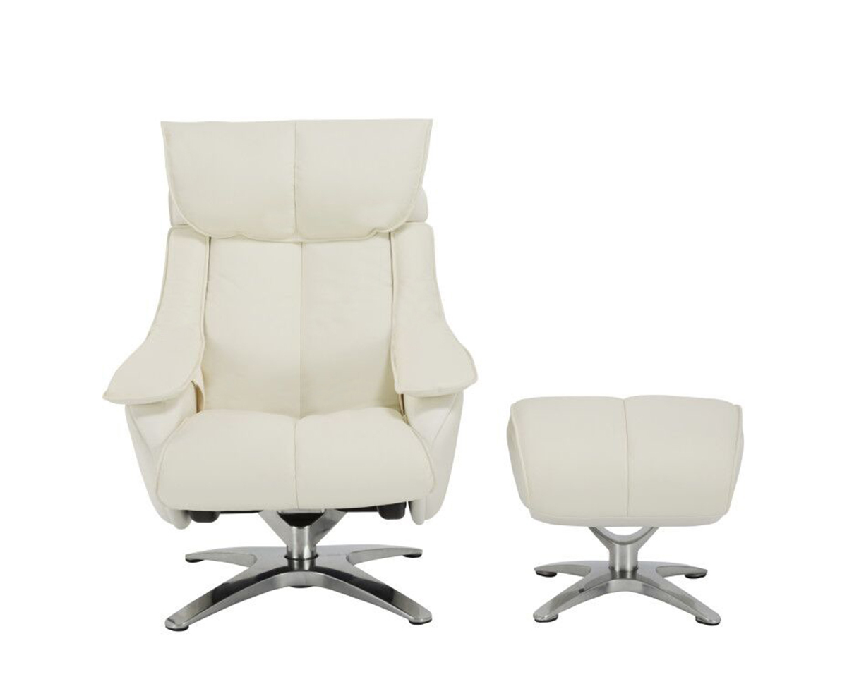 Barcalounger Eton Pedestal Recliner Chair with Adjustable Head Rest and Adjustable Ottoman - Capri White/leather match