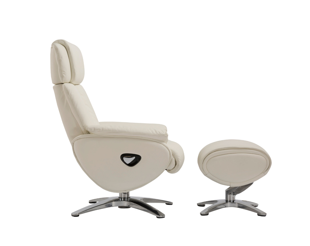 Barcalounger Emery Pedestal Recliner Chair with Adjustable Head Rest and Adjustable Ottoman - Capri White/leather match