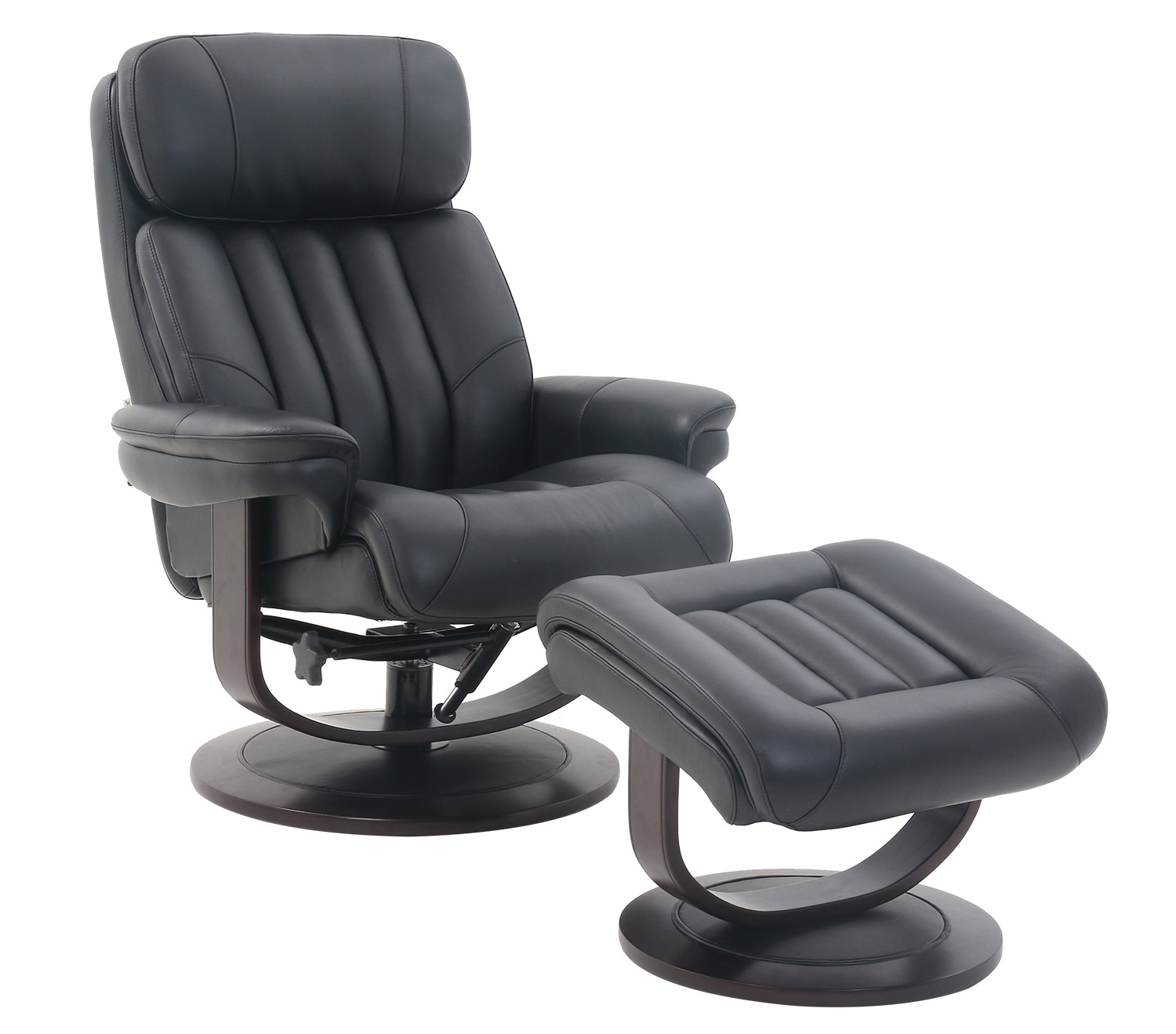 Barcalounger Oakleigh Pedestal Recliner Chair and Ottoman - Hilton Black/Leather match