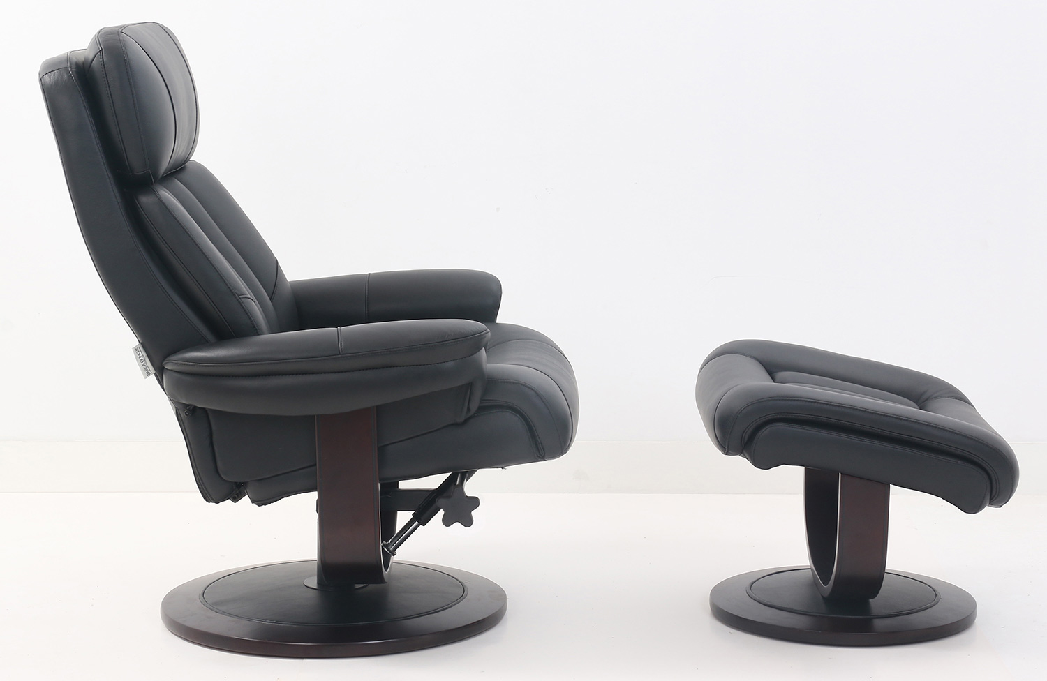 Barcalounger Oakleigh Pedestal Recliner Chair and Ottoman - Hilton Black/Leather match