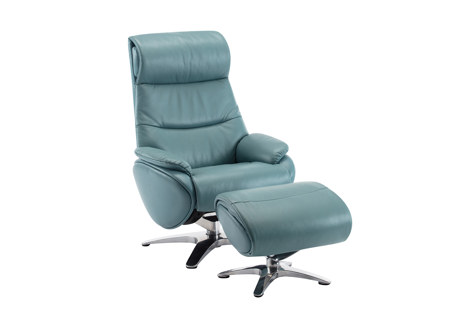 Barcalounger Adler Pedestal Recliner Chair and Ottoman - Capri Blue/Leather match