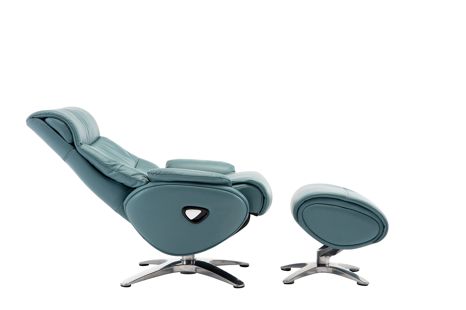 Barcalounger Adler Pedestal Recliner Chair and Ottoman - Capri Blue/Leather match