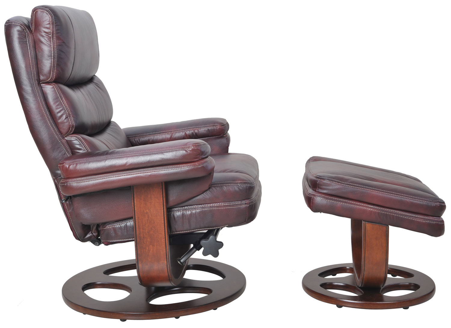 Barcalounger Bella Pedestal Recliner Chair and Ottoman - Plymouth Mahogany/Leather Match