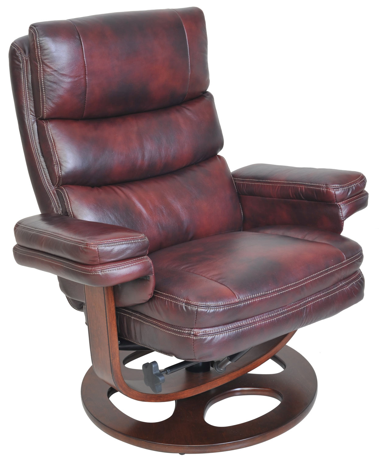Barcalounger Bella Pedestal Recliner Chair and Ottoman - Plymouth Mahogany/Leather Match
