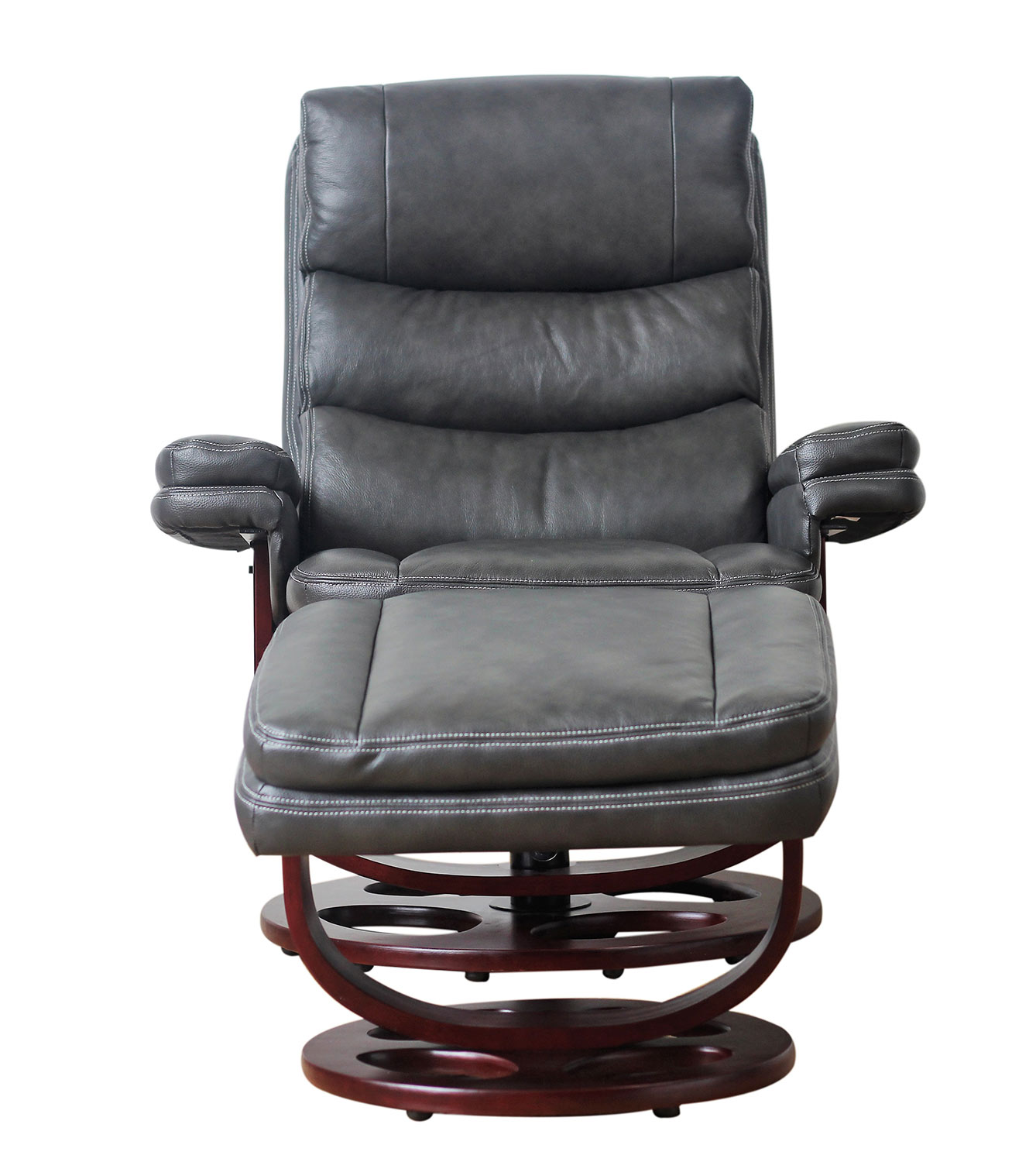 Barcalounger Bella Pedestal Recliner Chair and Ottoman - Chelsea Graphite/Leather Match