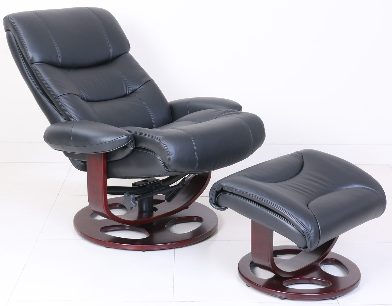 Barcalounger Dawson Pedestal Recliner Chair and Ottoman - Frampton Black/Leather Match