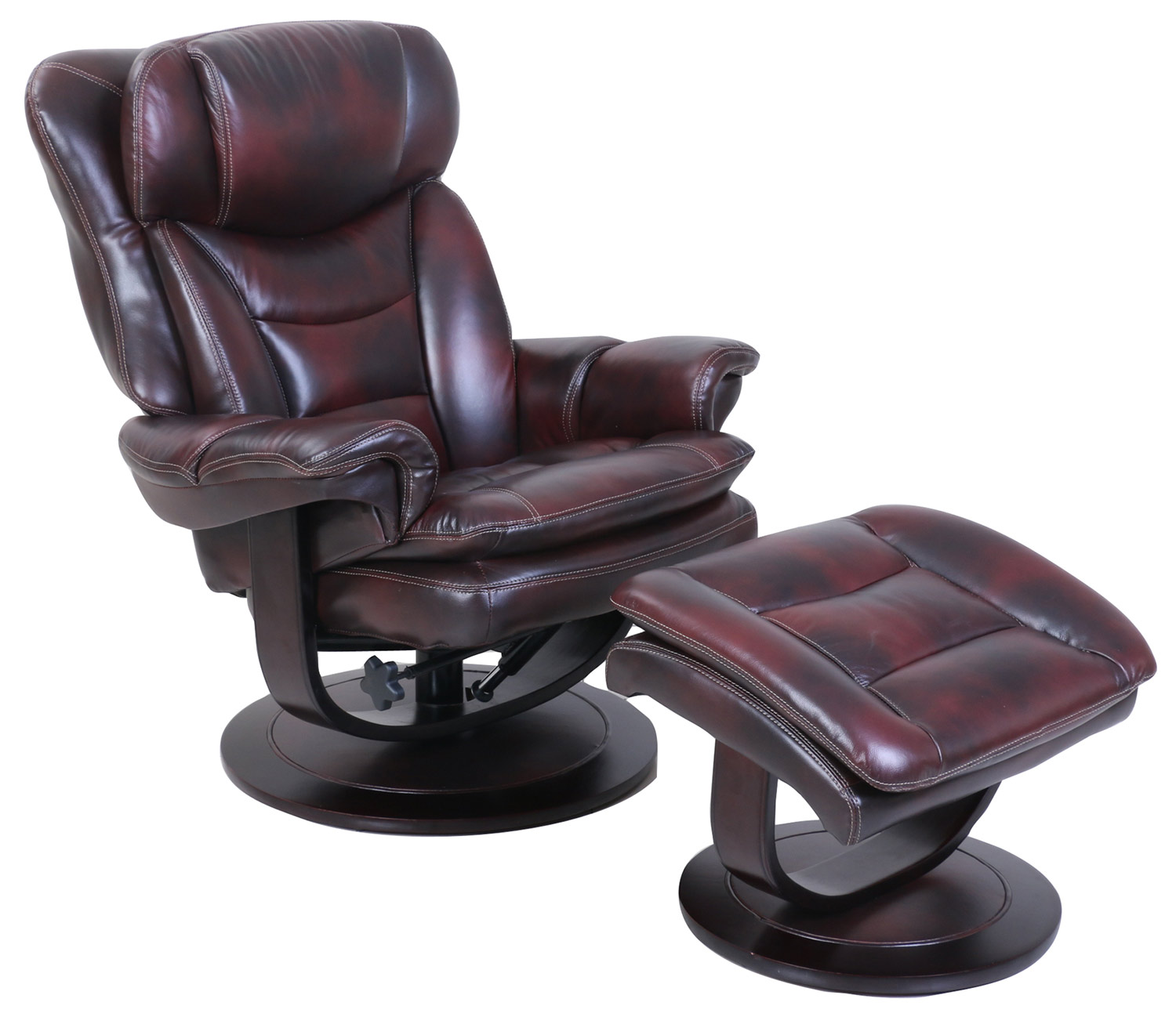Barcalounger Roscoe Pedestal Recliner Chair and Ottoman - Plymouth Mahogany/Leather Match