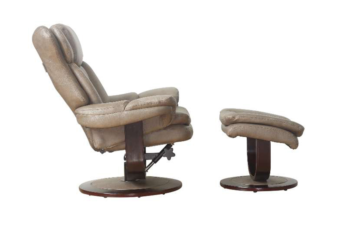 Barcalounger Roscoe Pedestal Recliner Chair and Ottoman - Chelsea Cobblestone/Leather Match
