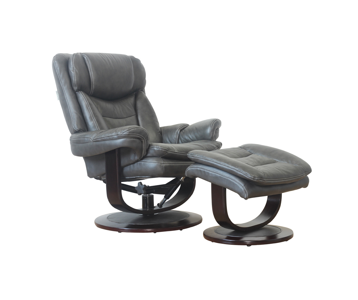 Barcalounger Roscoe Pedestal Recliner Chair and Ottoman Chelsea Graphite/Leather Match 158039
