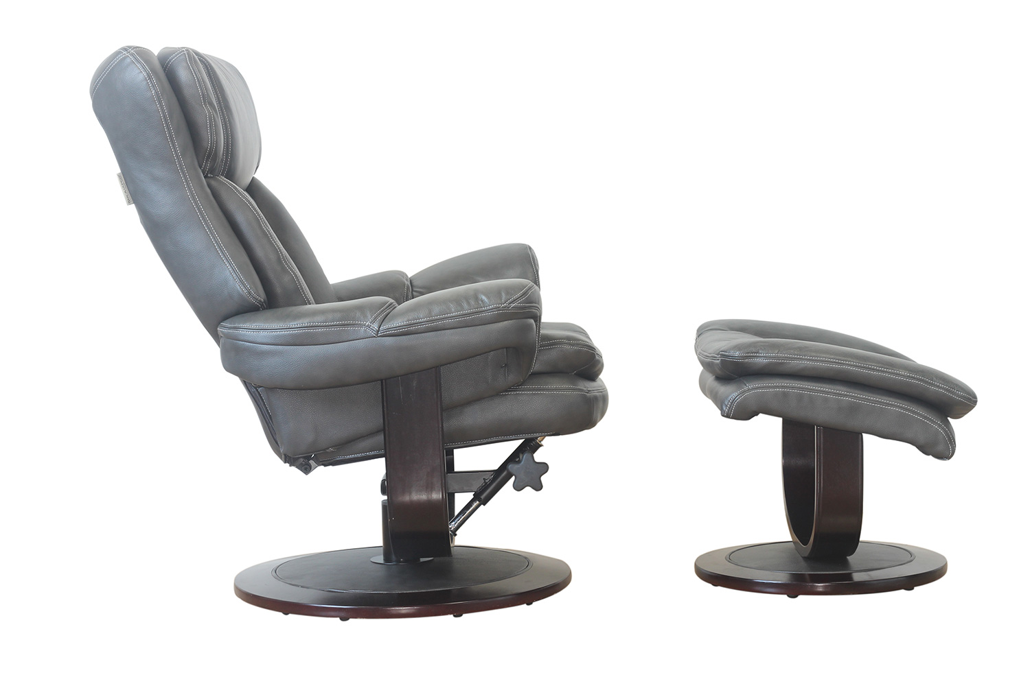 Barcalounger Roscoe Pedestal Recliner Chair and Ottoman Chelsea Graphite/Leather Match 158039