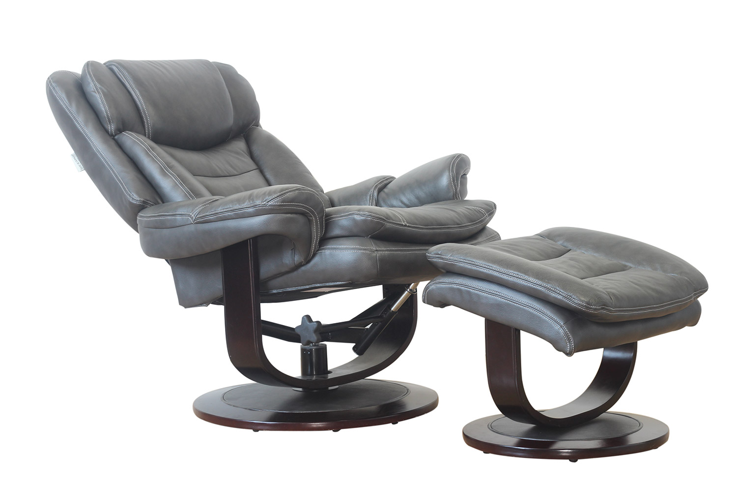 Barcalounger Roscoe Pedestal Recliner Chair and Ottoman Chelsea Graphite/Leather Match 158039