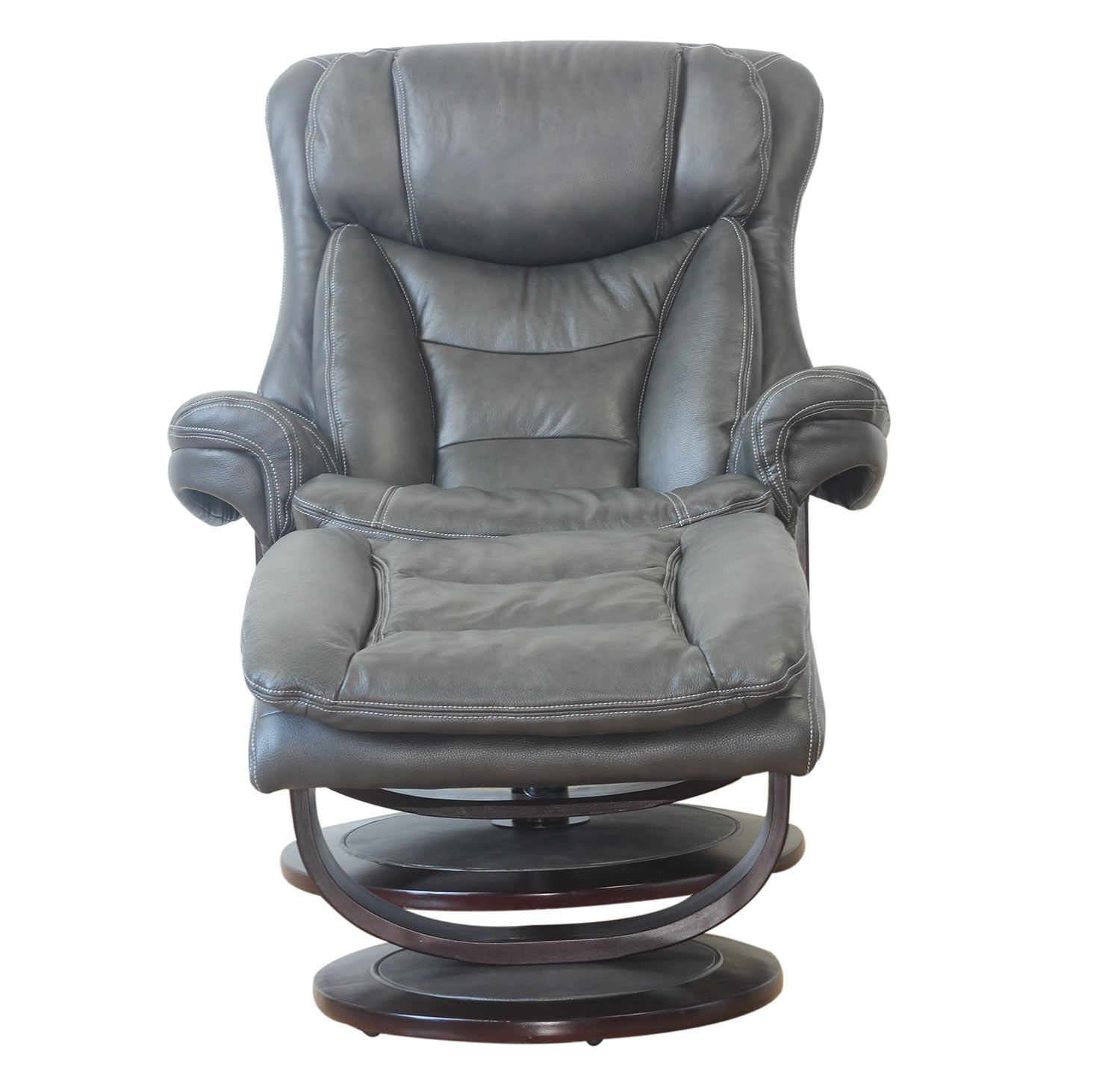 Barcalounger Roscoe Pedestal Recliner Chair and Ottoman Chelsea Graphite/Leather Match 158039