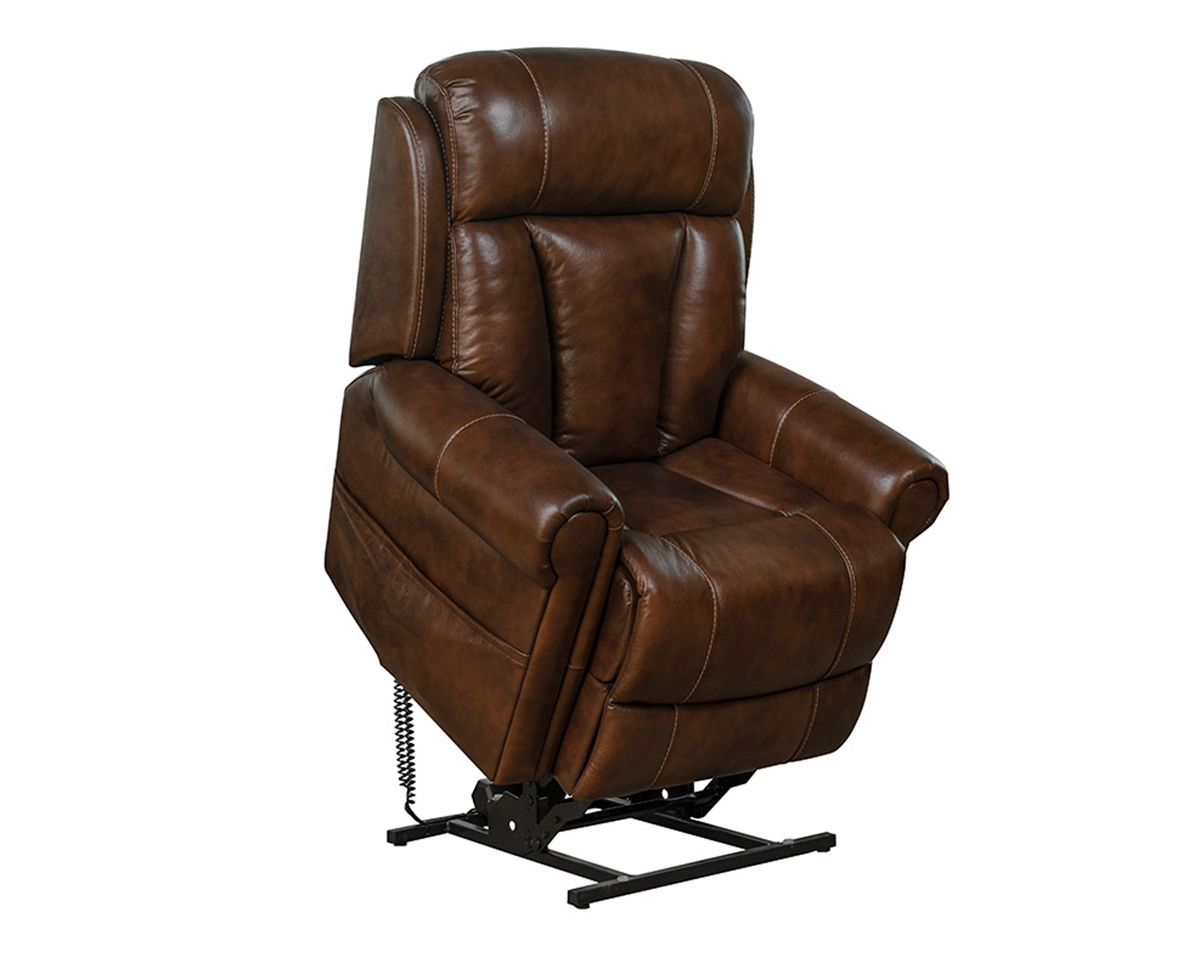 Barcalounger Lyndon Lift Chair Recliner with Power Head Rest and Lumbar - Tonya Brown/Leather Match