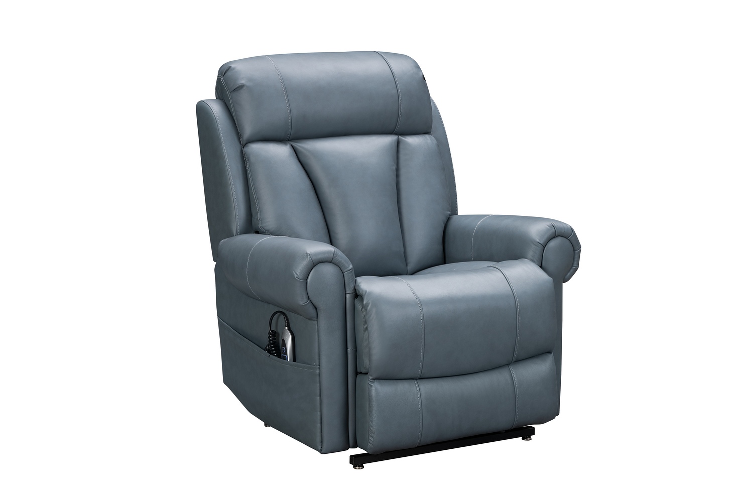 Barcalounger Lyndon Lift Chair Recliner Chair with Power Head Rest, Power Lumbar and Lay Flat Mechanism - Masen Bluegray/Leather Match