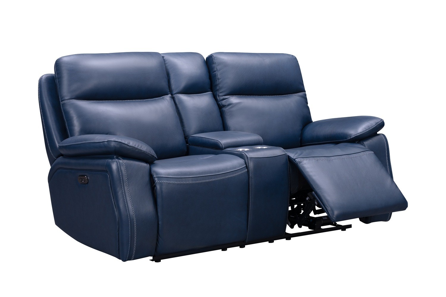 Barcalounger Micah Console Loveseat with Power Recline and Power Head Rests - Marco Navy Blue/Leather Match