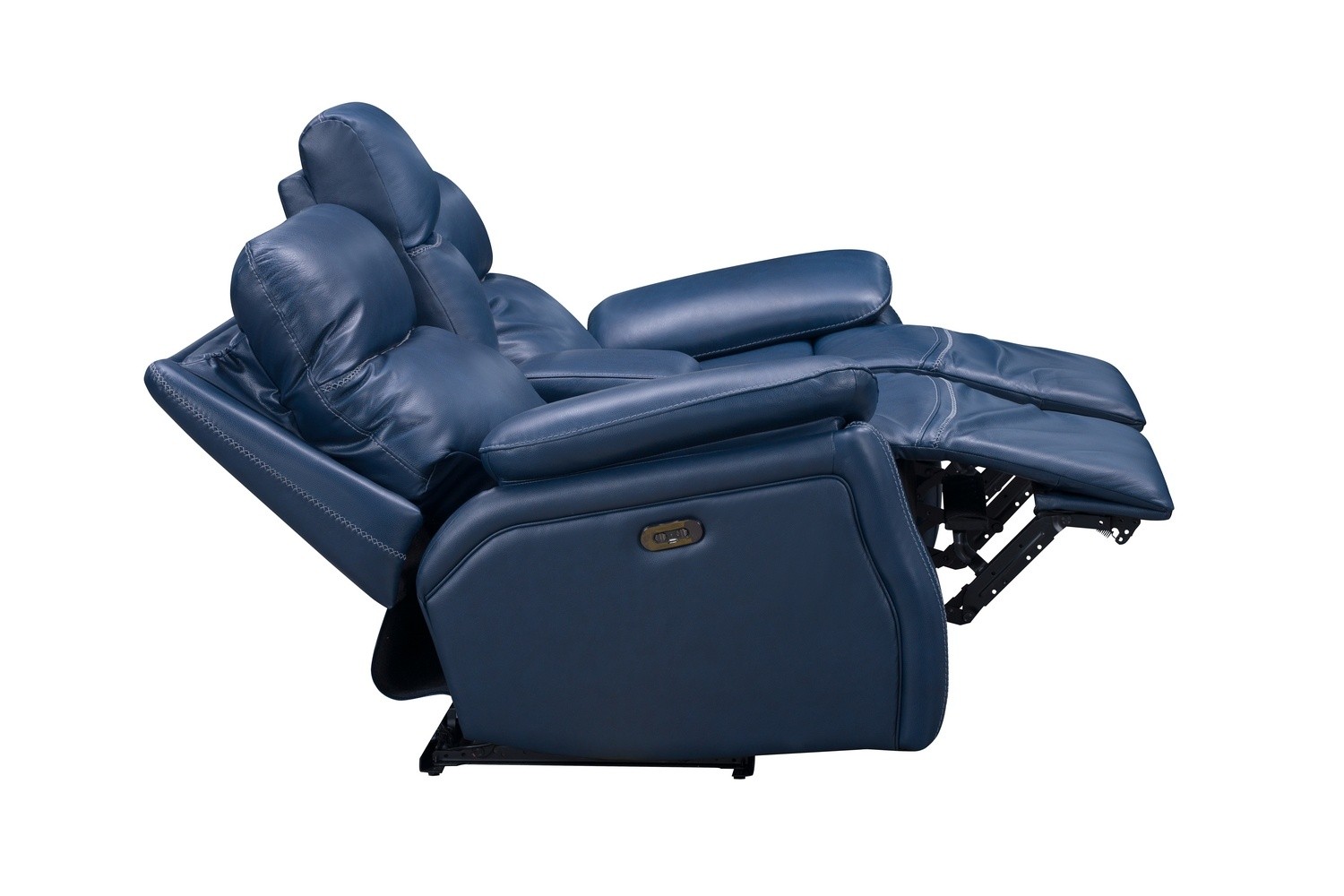 Barcalounger Micah Console Loveseat with Power Recline and Power Head Rests - Marco Navy Blue/Leather Match