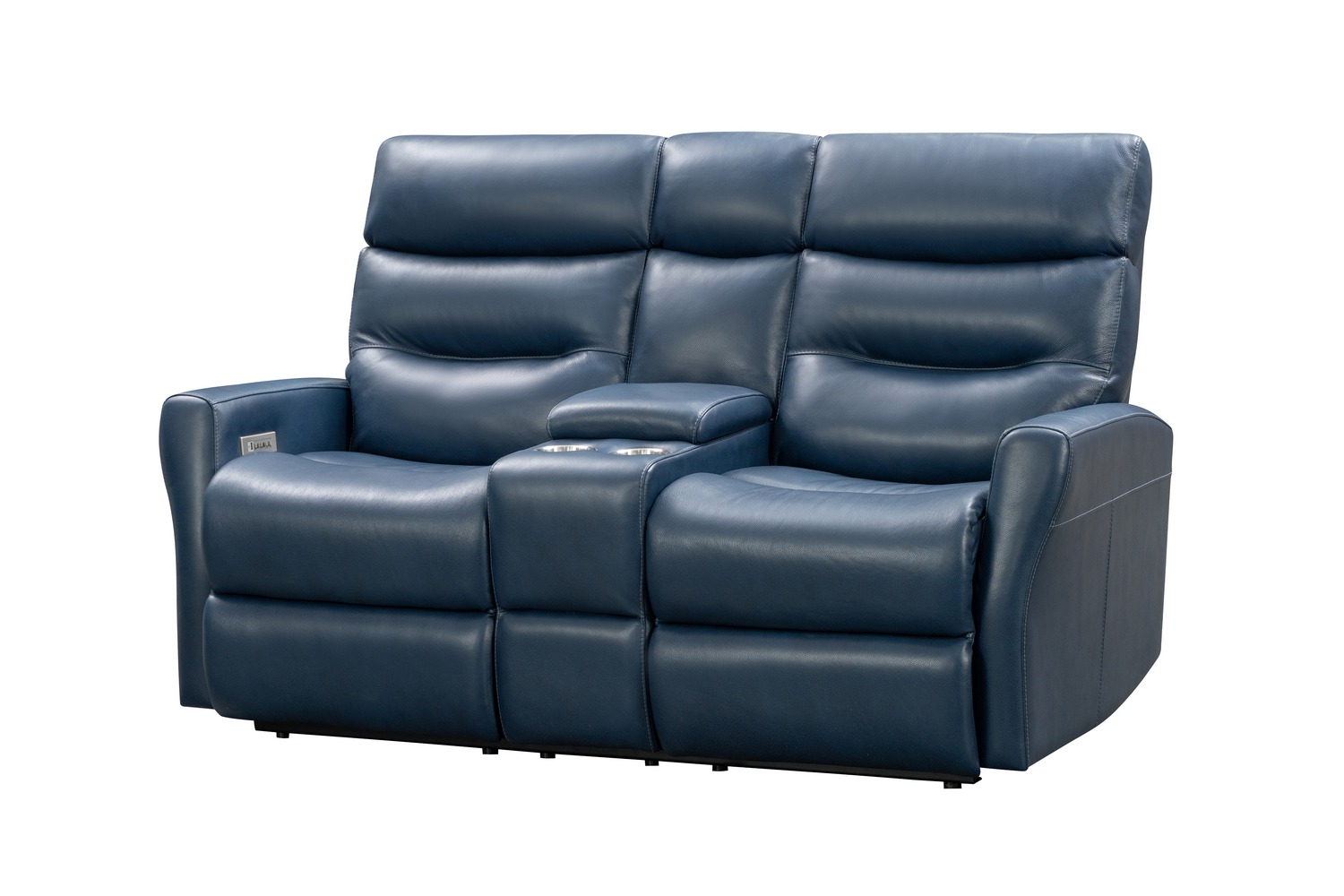 Barcalounger Enzo Power Reclining Console Loveseat with Power Head Rests and Power Lumbar - Marco Navy Blue/Leather Match