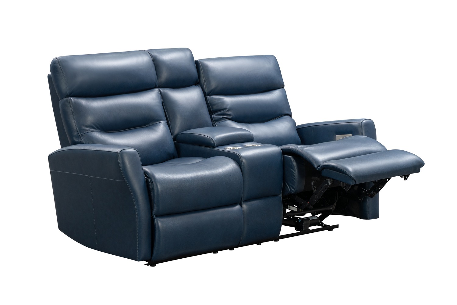 Barcalounger Enzo Power Reclining Console Loveseat with Power Head Rests and Power Lumbar - Marco Navy Blue/Leather Match