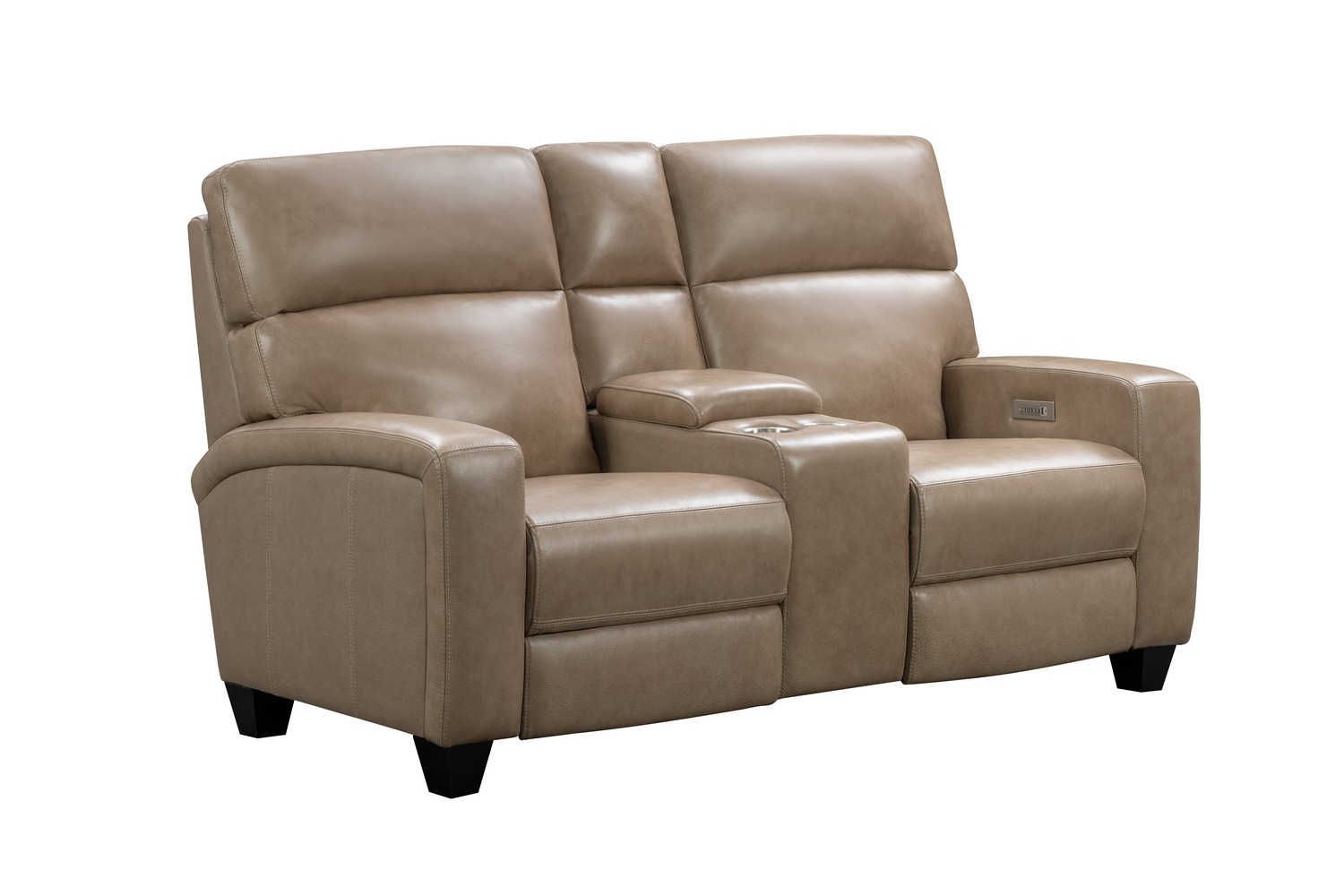 Barcalounger Macello Power Reclining Console Loveseat with Power Head Rests and Power Lumbar - Elliot Taupe/Leather Match