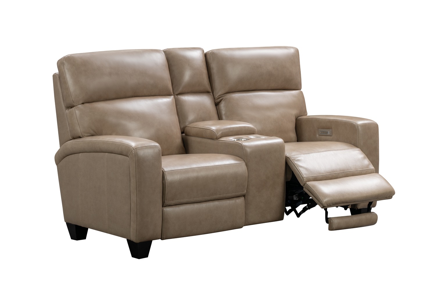 Barcalounger Macello Power Reclining Console Loveseat with Power Head Rests and Power Lumbar - Elliot Taupe/Leather Match