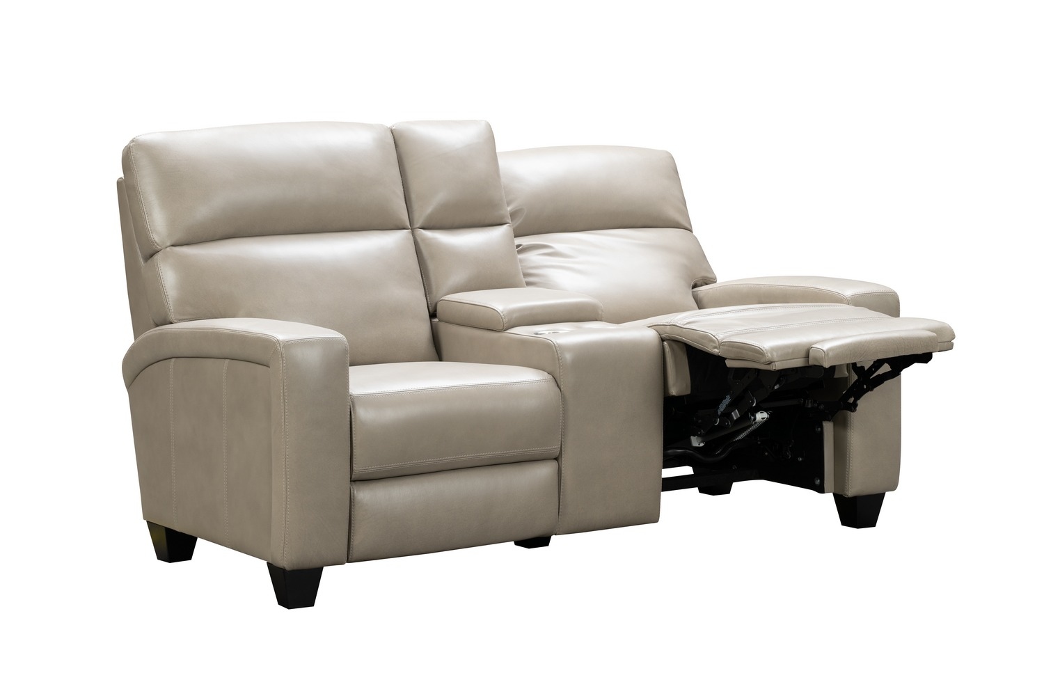 Barcalounger Macello Power Reclining Console Loveseat with Power Head Rests and Power Lumbar - Sergi Gray Beige/Leather Match