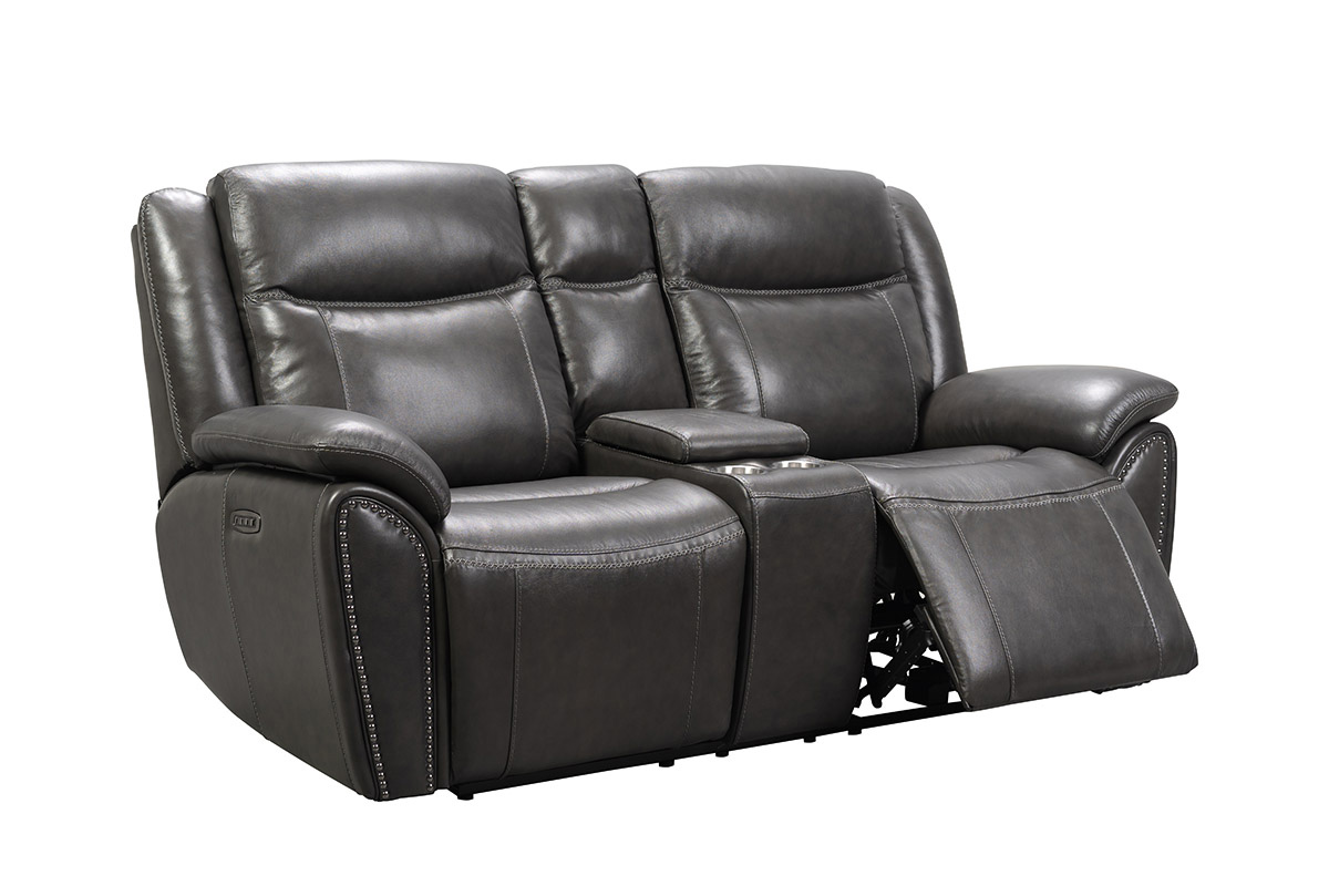 Barcalounger Holbrook Power Reclining Loveseat with Power Head Rests and Lumbar - Venzia Grey/Leather Match