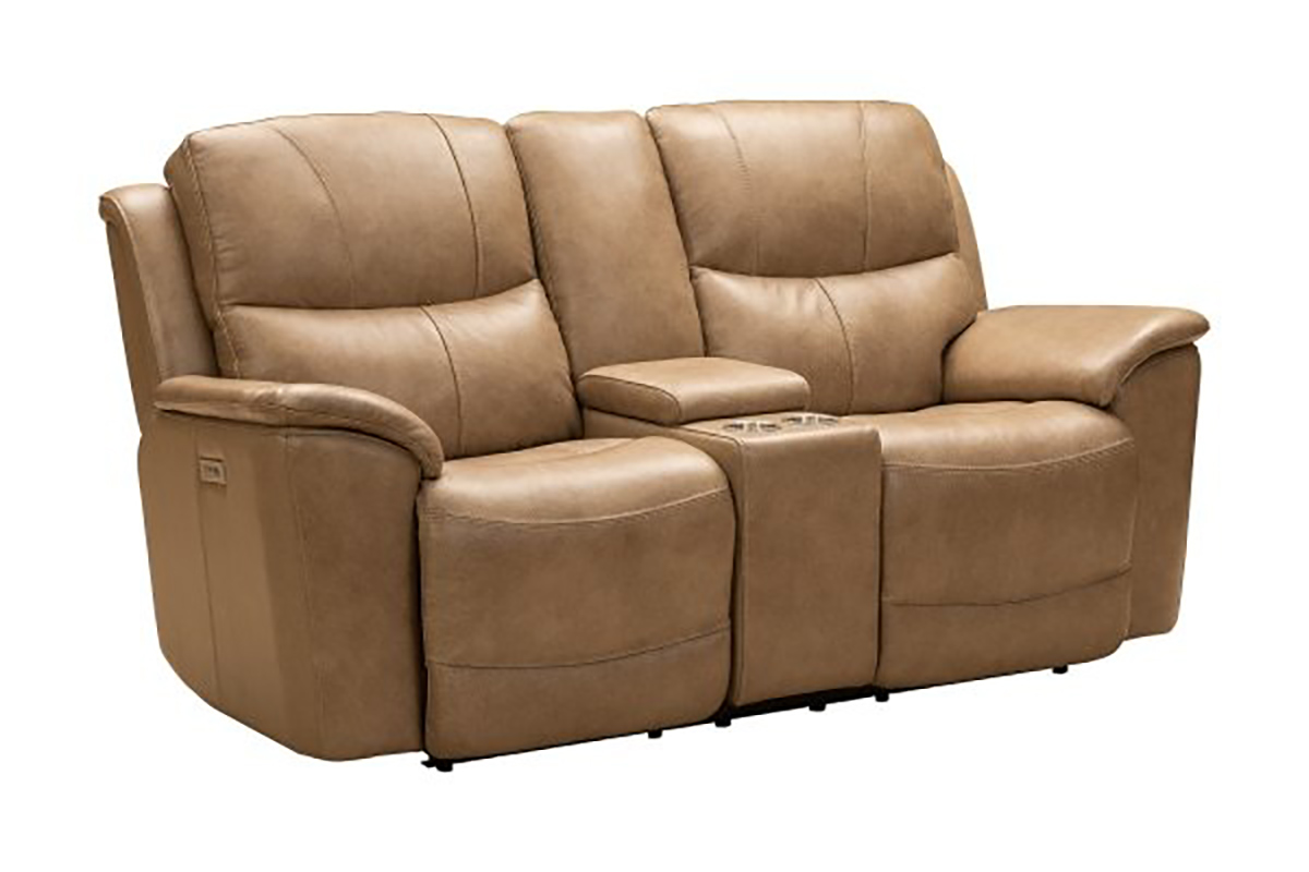 Barcalounger Kaden Power Reclining Console Loveseat with Power Head Rests and Lumbar - Elliott Taupe/Leather Match