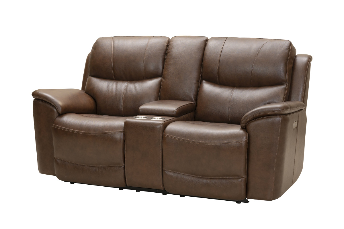 Barcalounger Kaden Power Reclining Console Loveseat with Power Head Rests and Lumbar - Jarod Brown/Leather Match