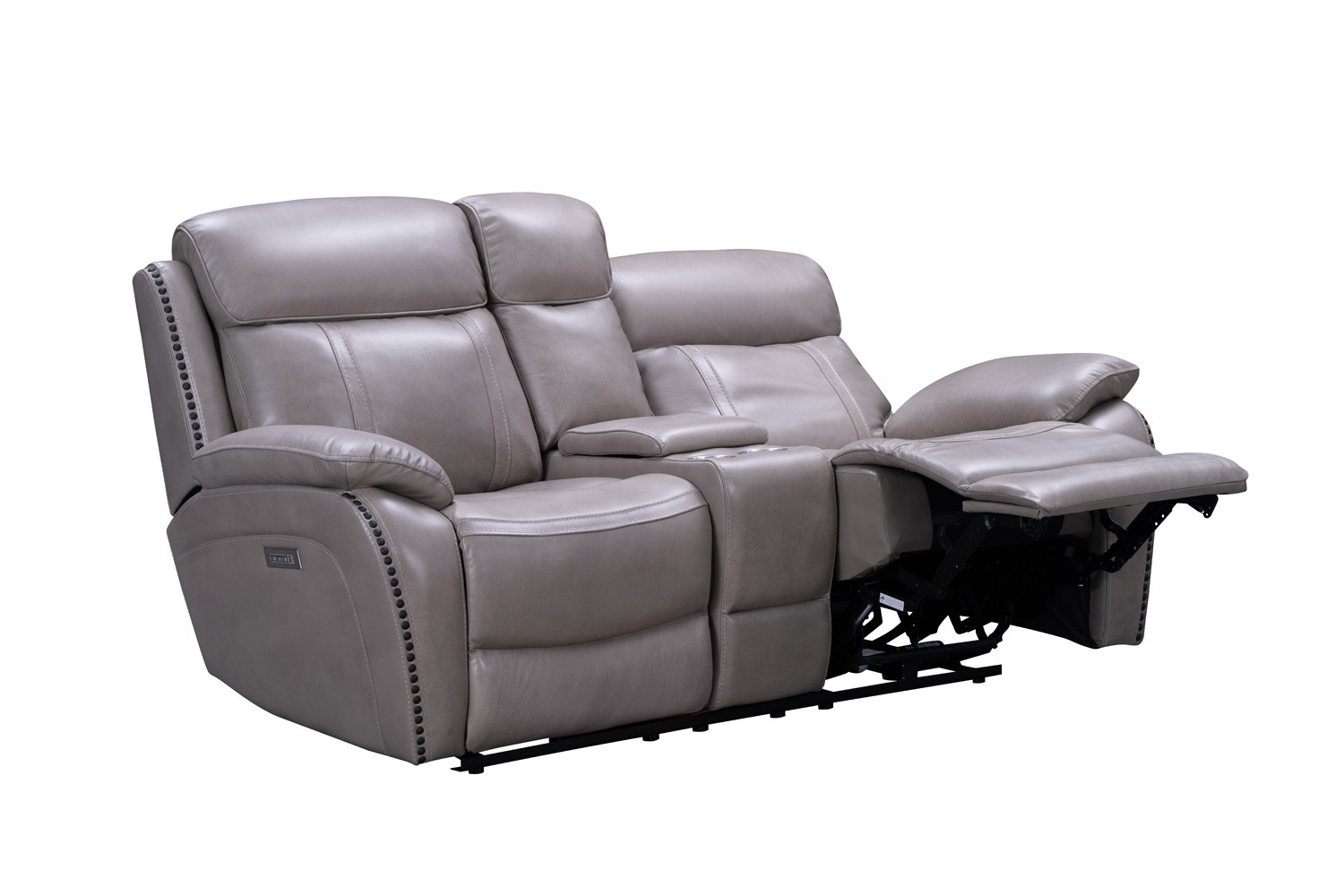 Barcalounger Sandover Power Reclining Console Loveseat with Power Head Rests and Lumbar - Sergi Gray Beige/Leather Match
