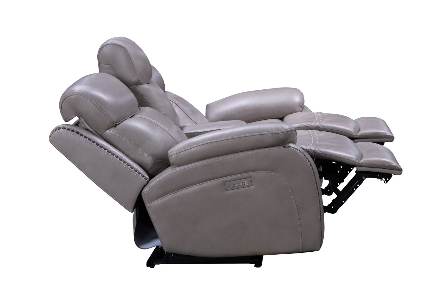 Barcalounger Sandover Power Reclining Console Loveseat with Power Head Rests and Lumbar - Sergi Gray Beige/Leather Match