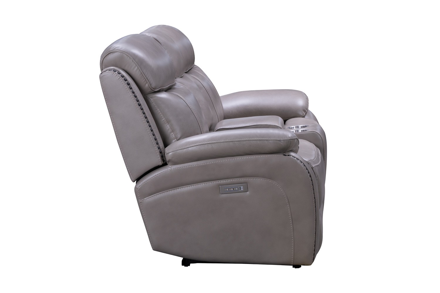 Barcalounger Sandover Power Reclining Console Loveseat with Power Head Rests and Lumbar - Sergi Gray Beige/Leather Match