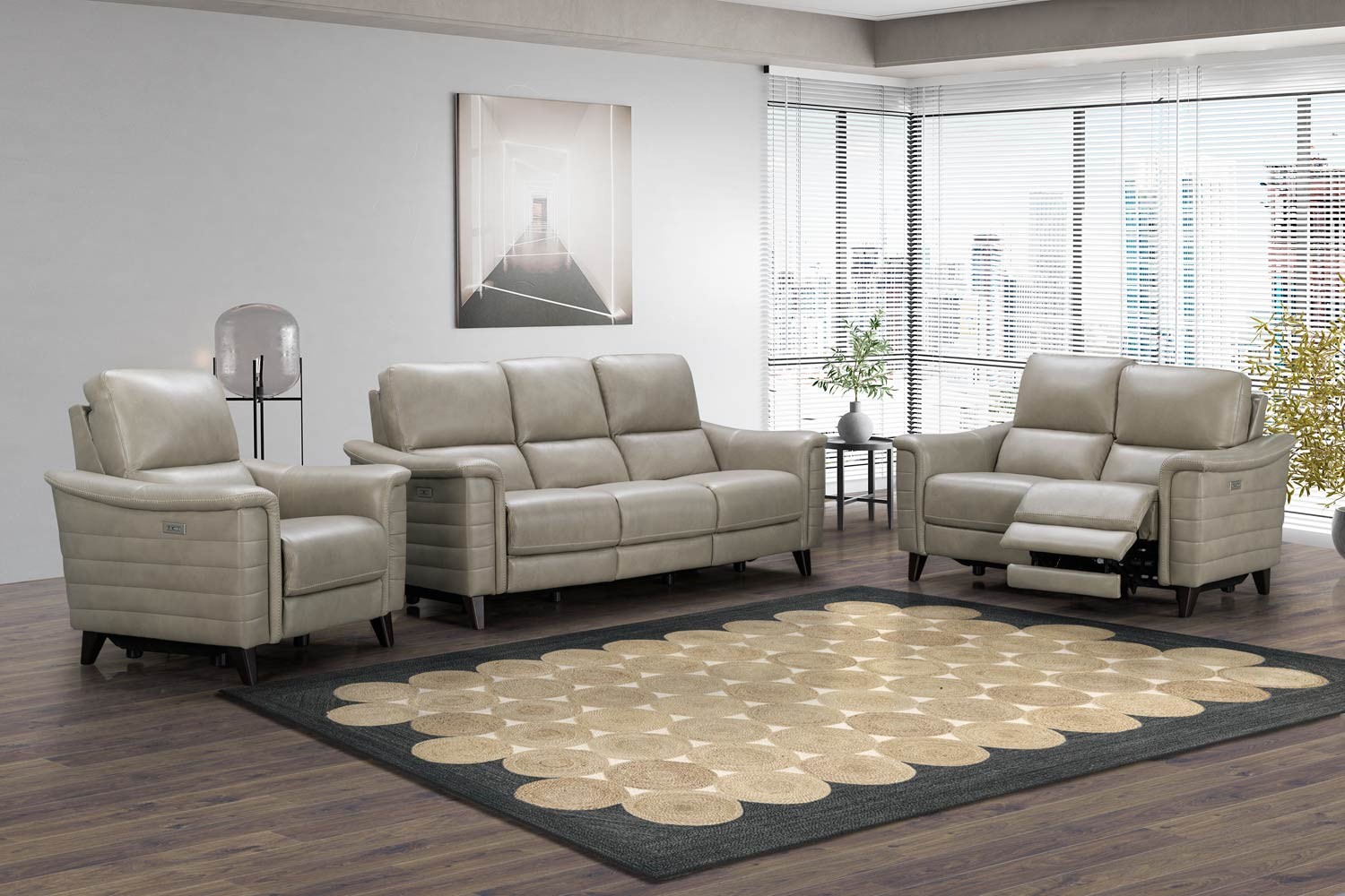 Barcalounger Malone Power Reclining Sofa Set with Power Head Rests - Sergi Gray Beige/Leather Match
