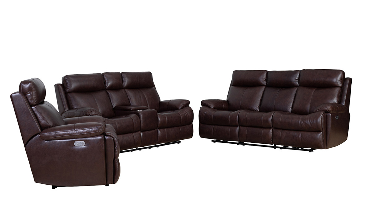 Barcalounger Bryce Power Reclining Sofa Set with Power Head Rests and Lumbar - Ryegate Fudge/Leather Match