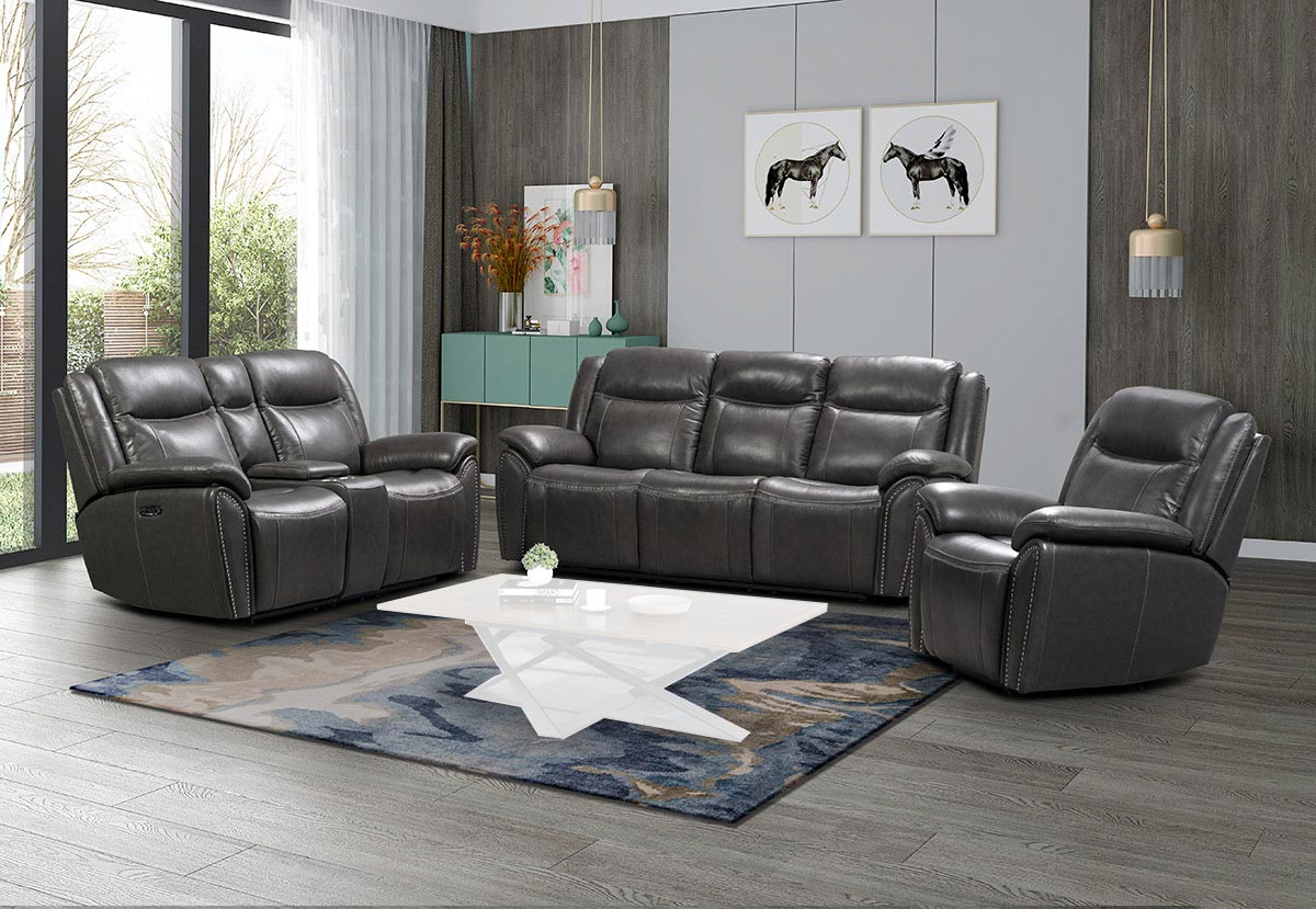 Barcalounger Holbrook Power Reclining Sofa Set with Power Head Rests and Lumbar - Venzia Grey/Leather Match