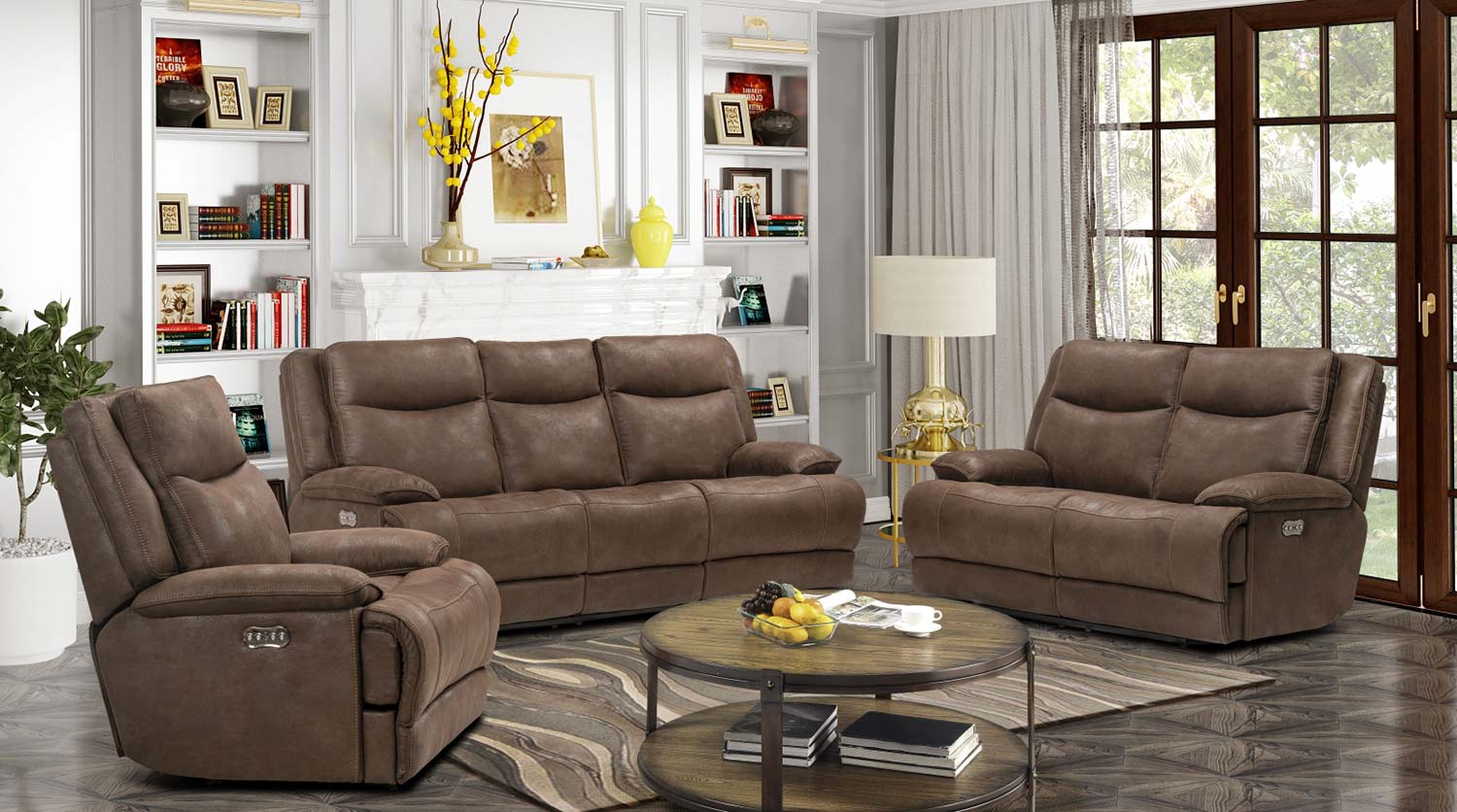 Barcalounger Lawson Power Reclining Sofa Set with Power Head Rests - Garrett Chocolate/fabric