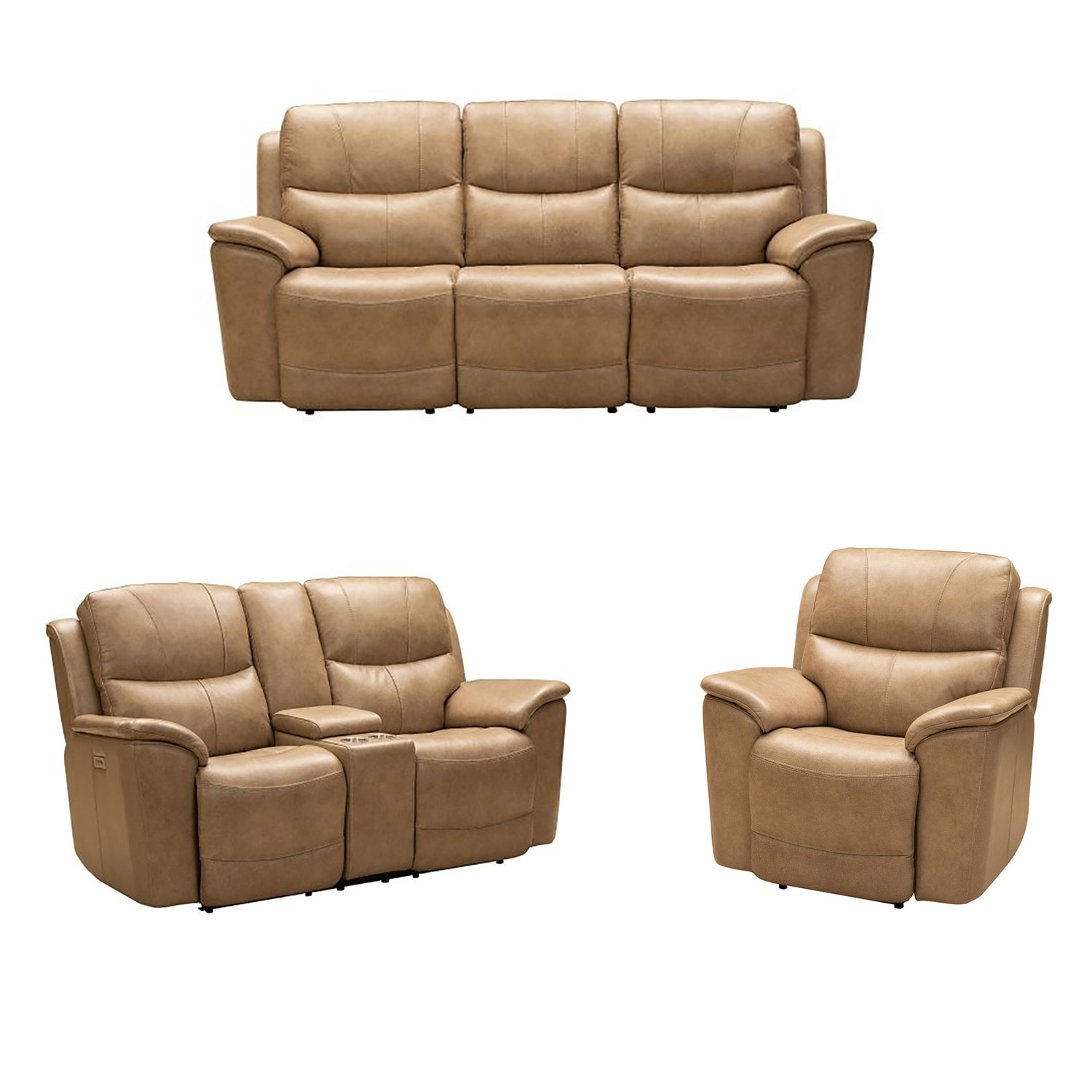 Barcalounger Kaden Power Reclining Sofa Set with Power Head Rests and Lumbar - Elliott Taupe/Leather Match