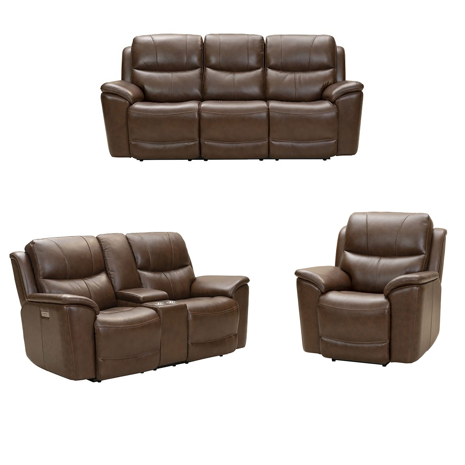 Barcalounger Kaden Power Reclining Sofa Set with Power Head Rests and Lumbar - Jarod Brown/Leather Match