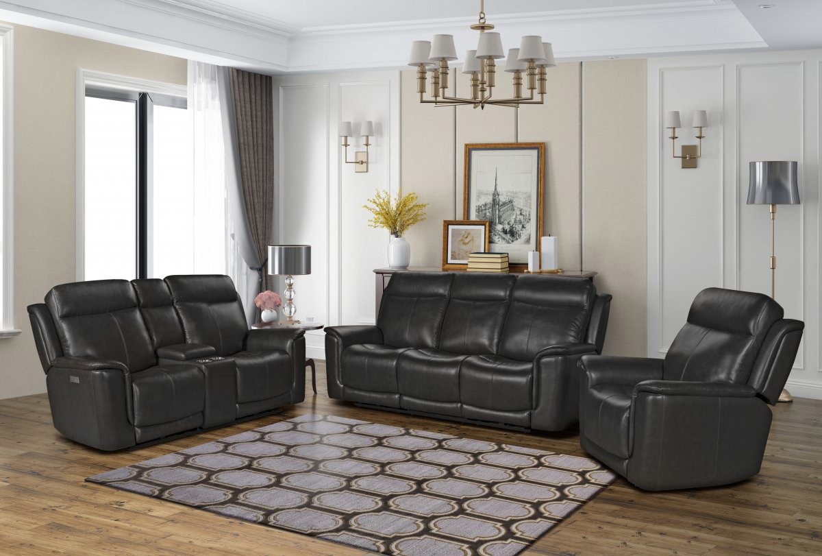 Barcalounger Burbank Power Reclining Sofa Set with Power Head Rests and Lumbar - Matteo Smokey Gray/Leather match