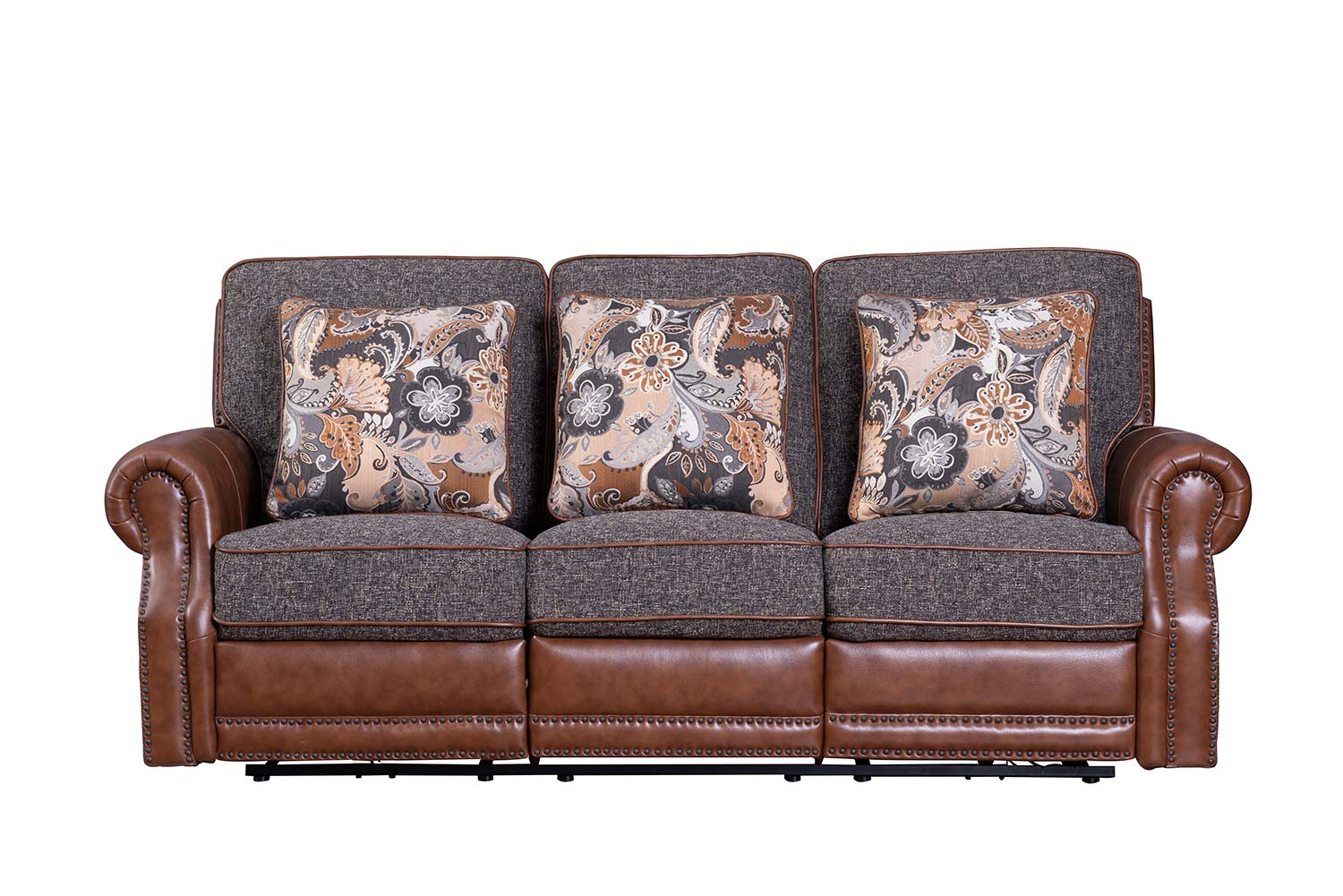 Barcalounger Jefferson Power Reclining Sofa - Ryegate Tawny all leather/Eddystone Arabica fabric